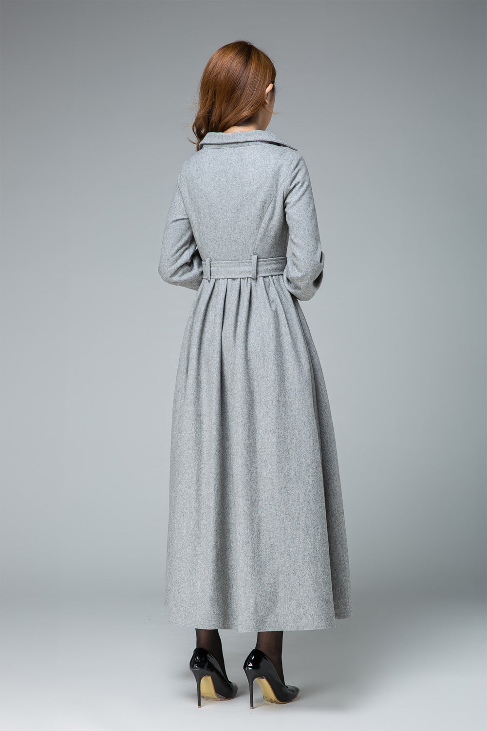 Handmade Light Gray Wool Dress Coat Elegant Belted Winter Midi Dress | Xiaolizi Light grey / M Handmade Light Gray Wool Dress Coat Elegant Belted Winter Midi Dress | Xiaolizi Light grey / M