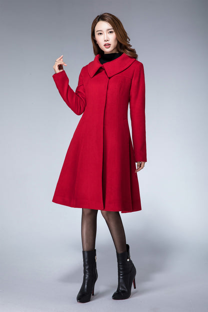 tailored red winter coat for women, warm wool blend outerwear