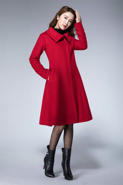 Xiaolizi red wool coat styled with black turtleneck and boots
