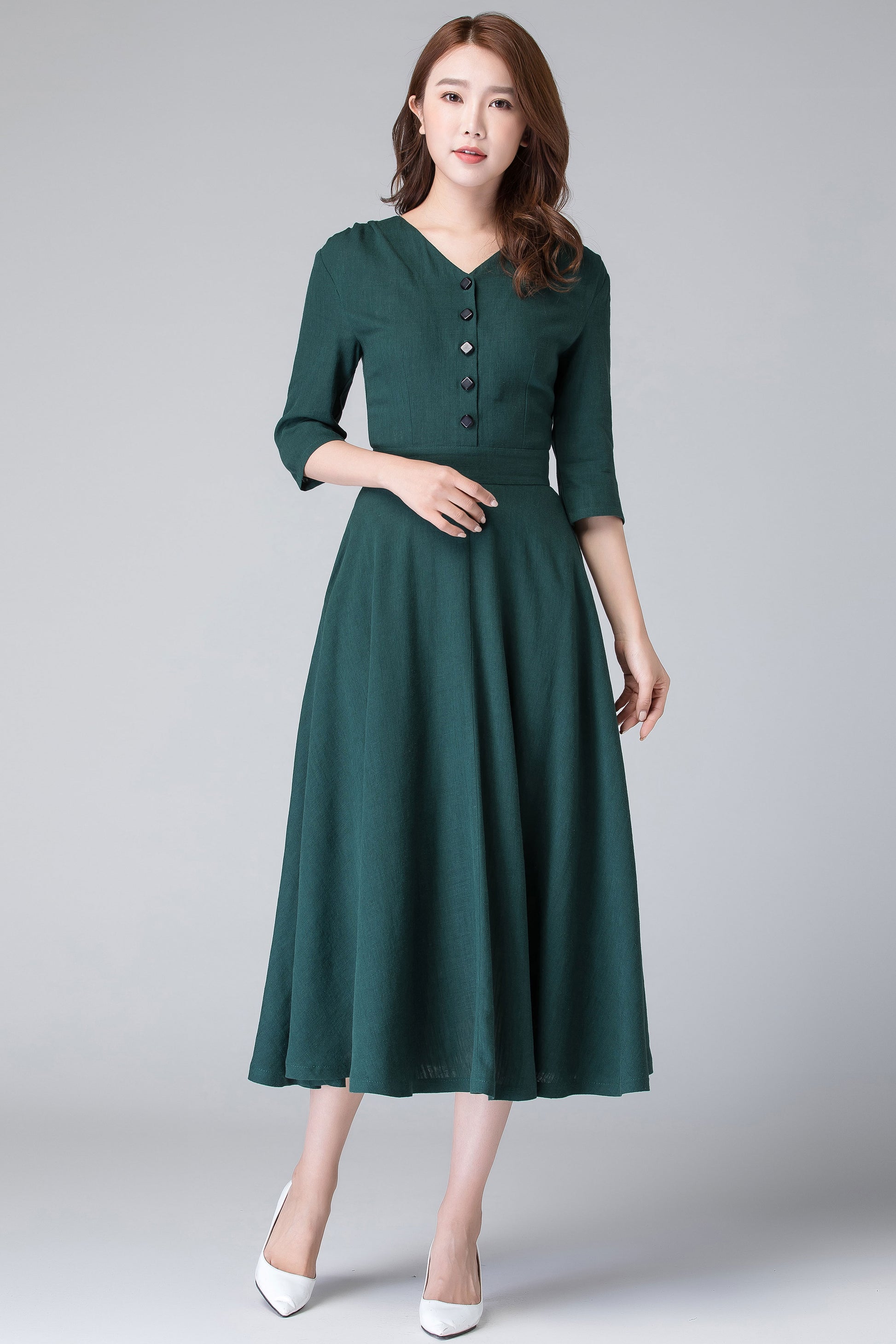 Linen shirt swing dress, wedding guest dress 1906# Xiaolizi Linen shirt swing dress, wedding guest dress 1906# Xiaolizi