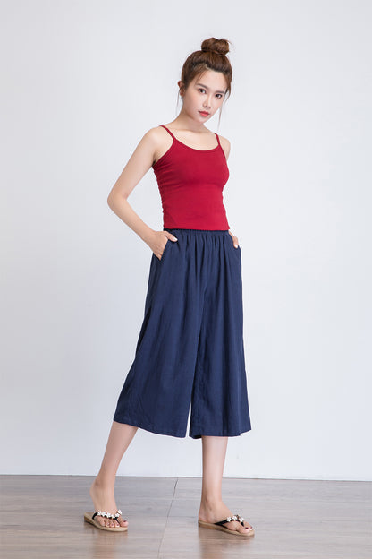 Blue wide leg crop pants