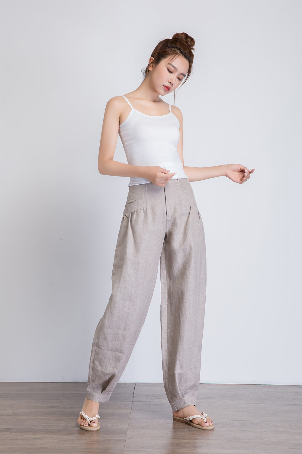 Grey tapered linen pants for Women 1024 – XiaoLizi