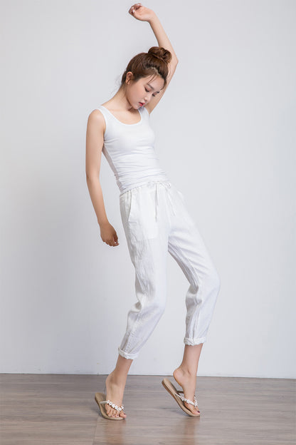 white linen pants