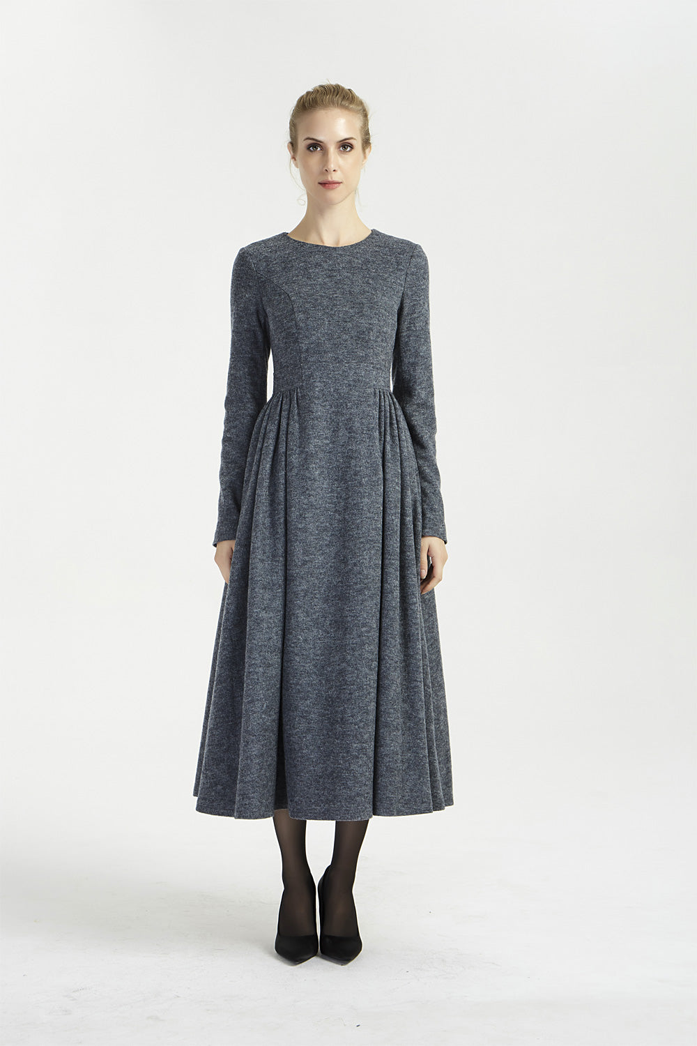 dark gray maxi fit and flare wool dress 2002 – XiaoLizi