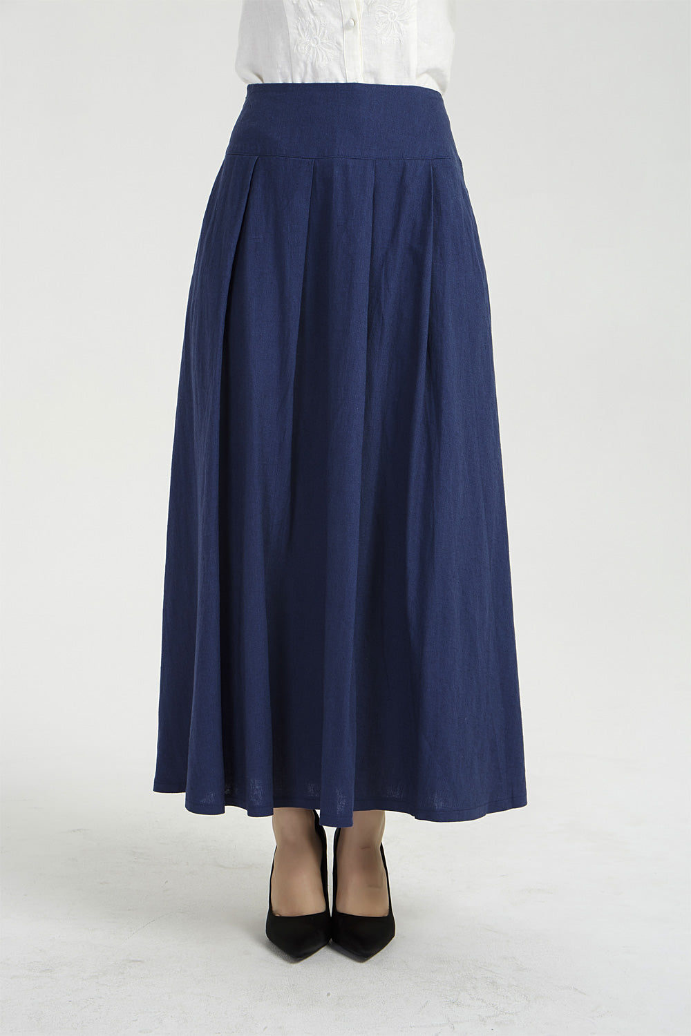 Blue pleated linen skirt sale