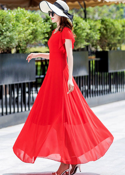 Ruffle fit and flare maxi chiffon dress 263302