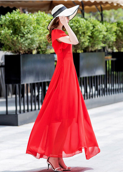 Ruffle fit and flare maxi chiffon dress 263302