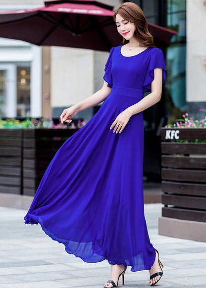 Ruffle fit and flare maxi chiffon dress 263302