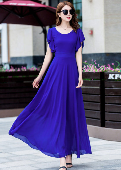 Ruffle fit and flare maxi chiffon dress 263302