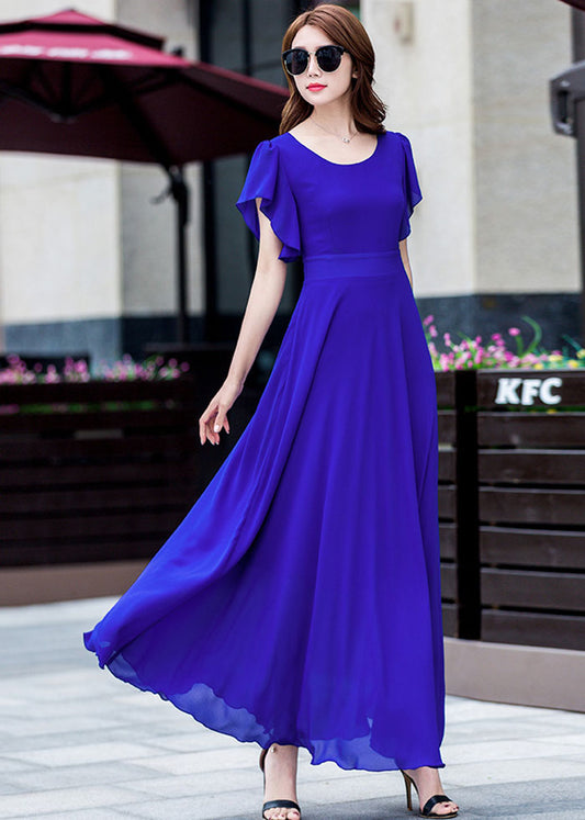 Ruffle fit and flare maxi chiffon dress 263302