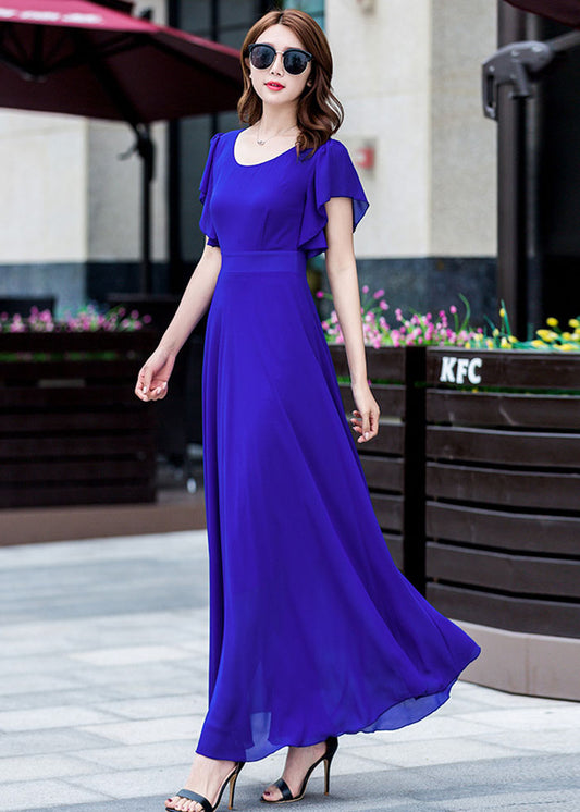Ruffle fit and flare maxi chiffon dress 263302