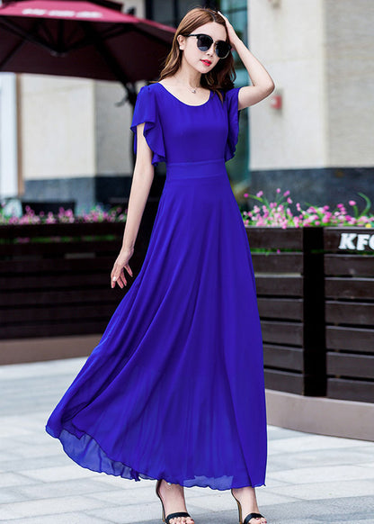 Ruffle fit and flare maxi chiffon dress 263302
