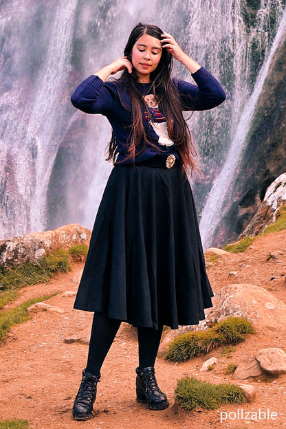 Hight waisted A line wool circle skirt for winter 315601