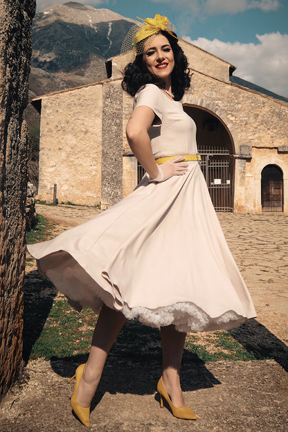 Women's Beige Swing Summer Retro Midi Dress 3573