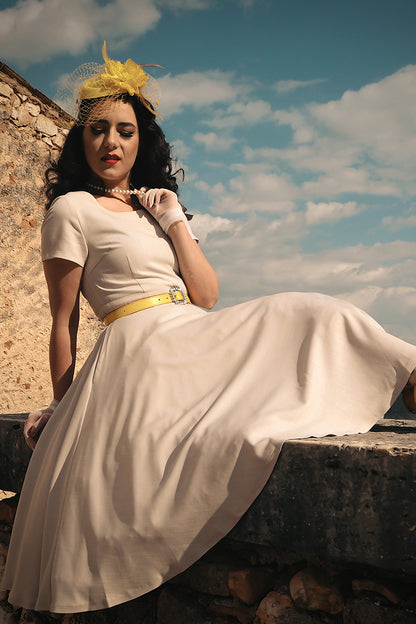 Women's Beige Swing Summer Retro Midi Dress 3573