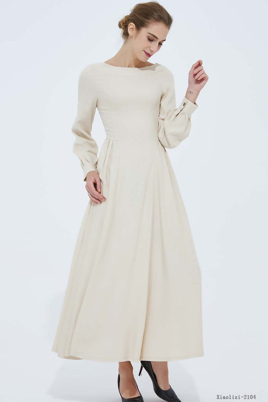 long sleeve swing prom dress in beige 2104#