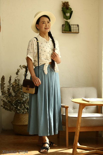 blue linen skirt