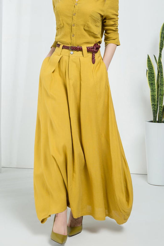 Yellow casual long maxi skirt 2157#