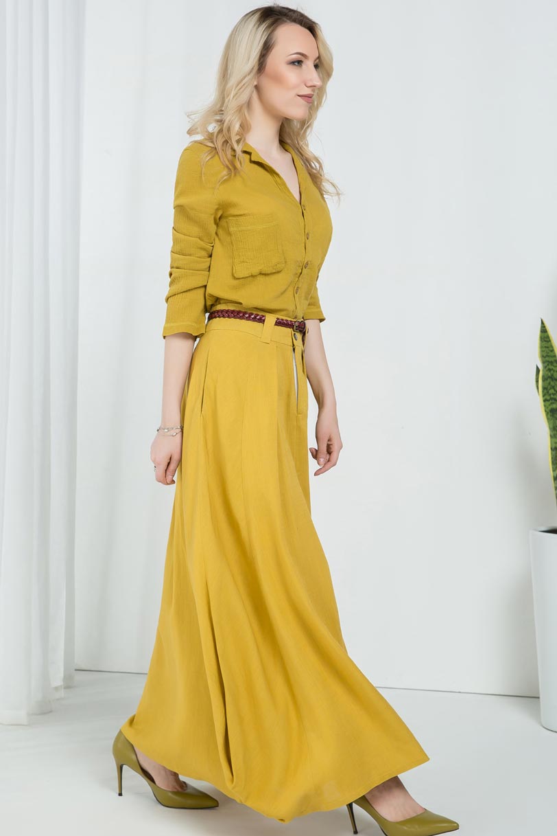 Yellow casual long maxi skirt 2157#
