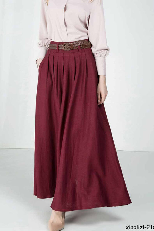 Feminine maxi skirt, Pleated waist long skirt 2163#