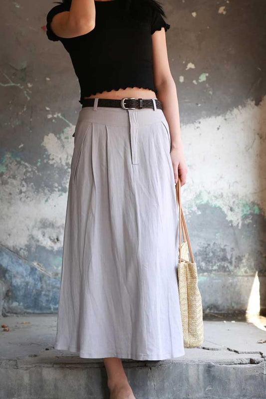 Gray A line maxi skirt with big pocket 2173#