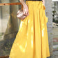 Casual maxi linen skirt with elastic wasit and big pocket 0958#
