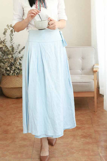 handmade wrap maxi skirt in light blue 2175#