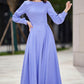 long sleeve swing prom dress in purple 2188#