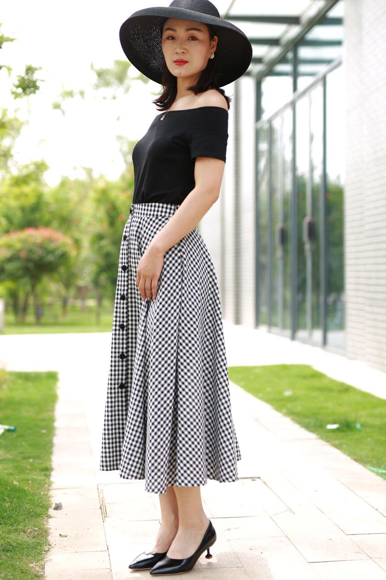 plaid button front skirt, high waisted skirt 2195# – XiaoLizi
