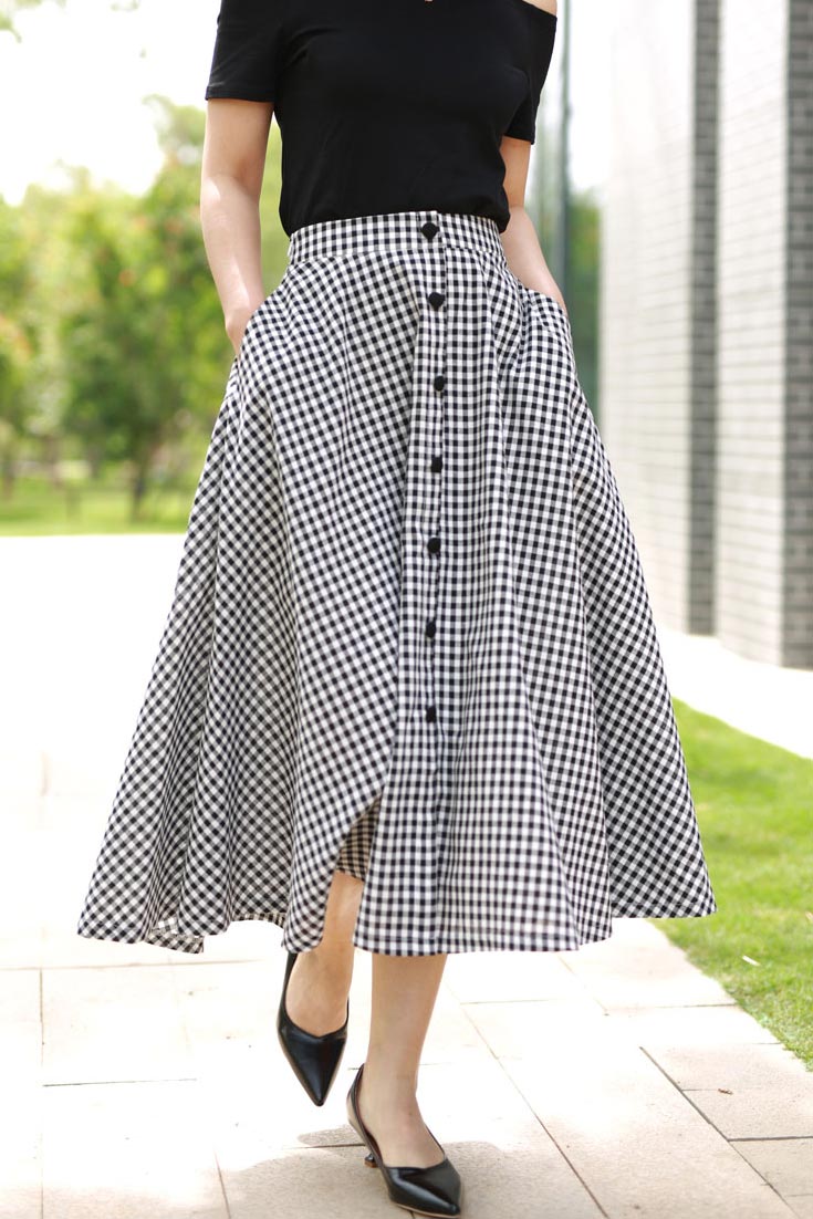 plaid button front skirt, high waisted skirt 2195#