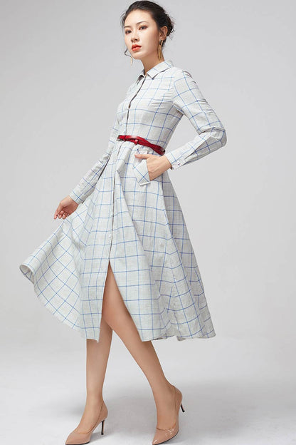 Women's Plaid Midi Swing shirt dress 2216