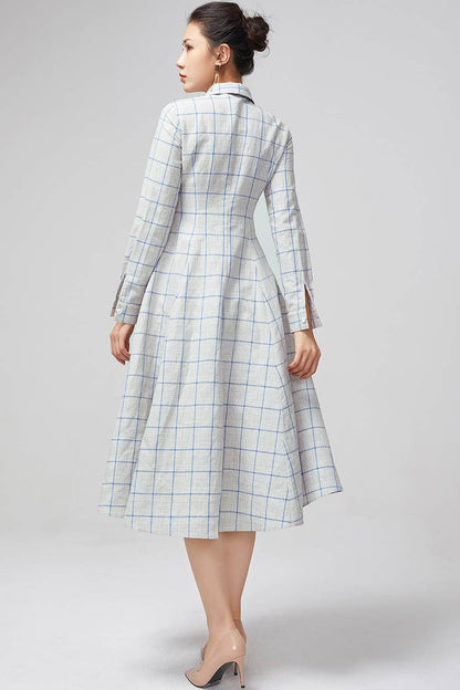 Women's Plaid Midi Swing shirt dress 2216