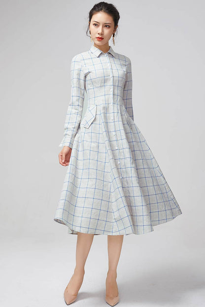 Women's Plaid Midi Swing shirt dress 2216