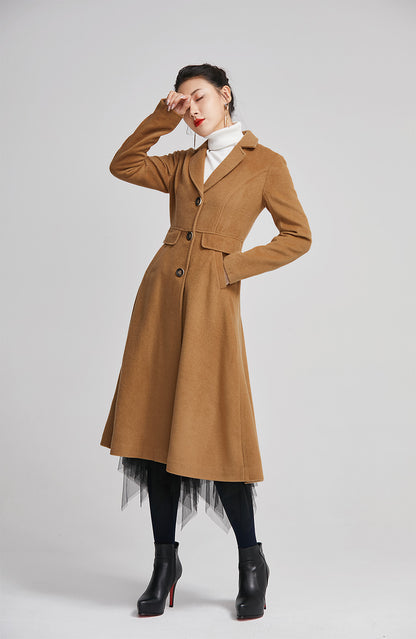 Brown Wool Coat for Women - Single Breasted with Pockets 2251