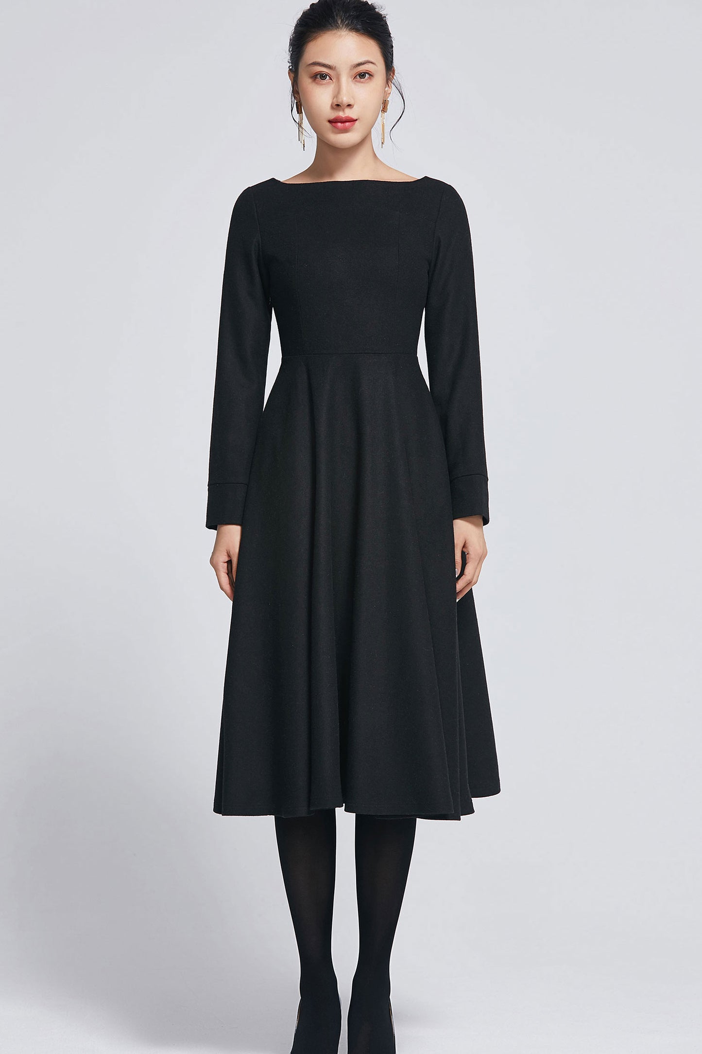 little black wool winter dress for women 2274