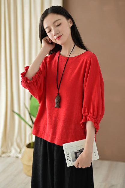 Princess sleeve round collar top for women J009-26