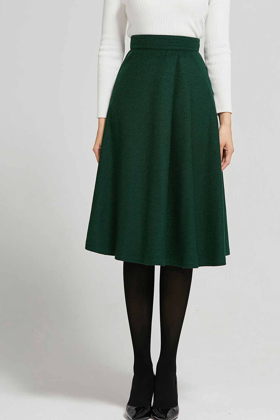 asymmetrical pleated A line midi wool skirt 1636#