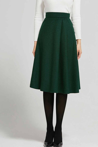 Elegant Black Wool Skirt – Handmade Midi Winter Skirt with Pockets | Xiaolizi 1636