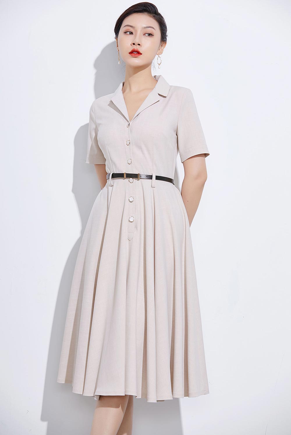 50s inspired swing shirt dress 2318#