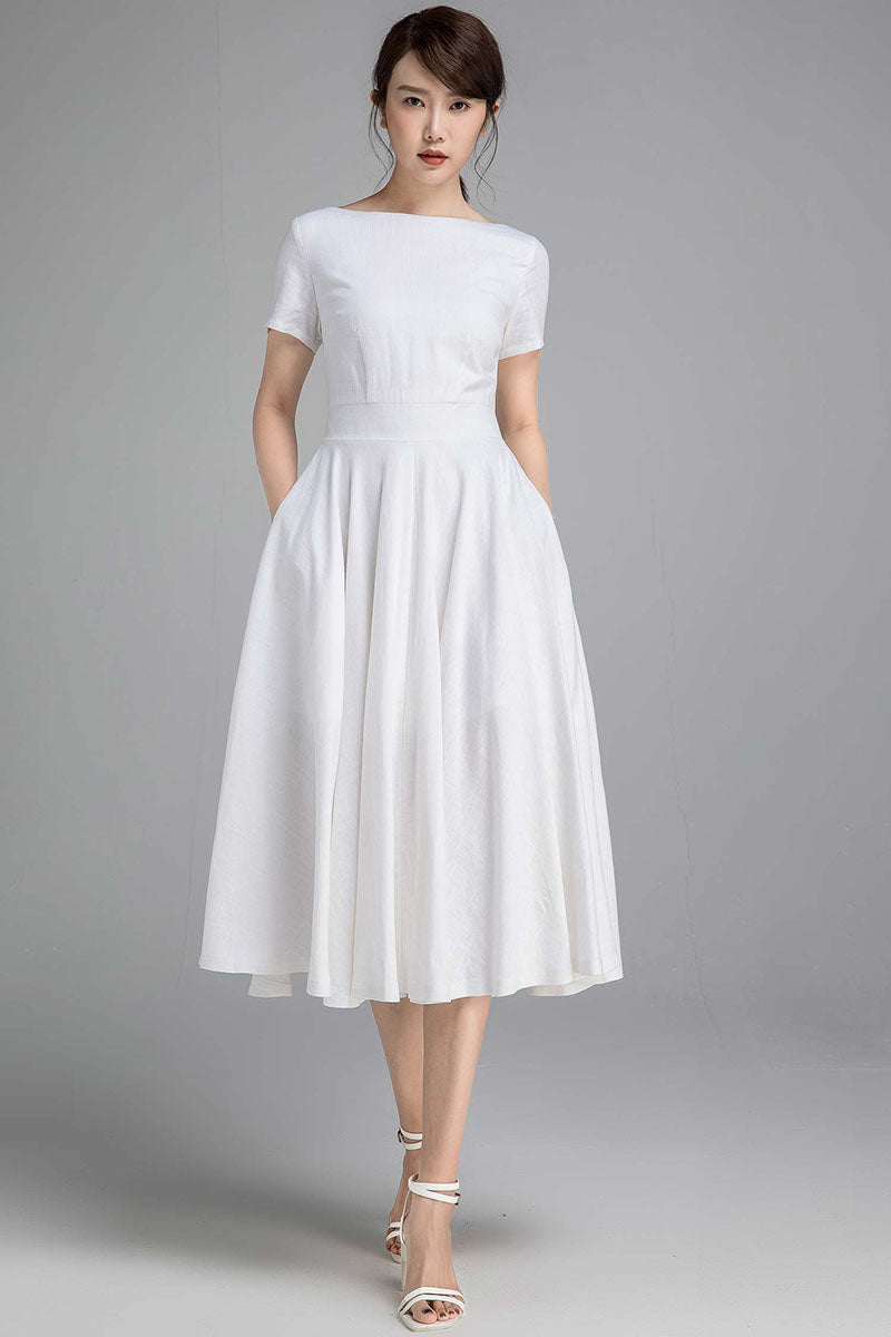 Swing fit and flare dress in white 2340#