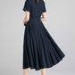 handmad 1950s swing fit and flare dress in navy blue 2342#
