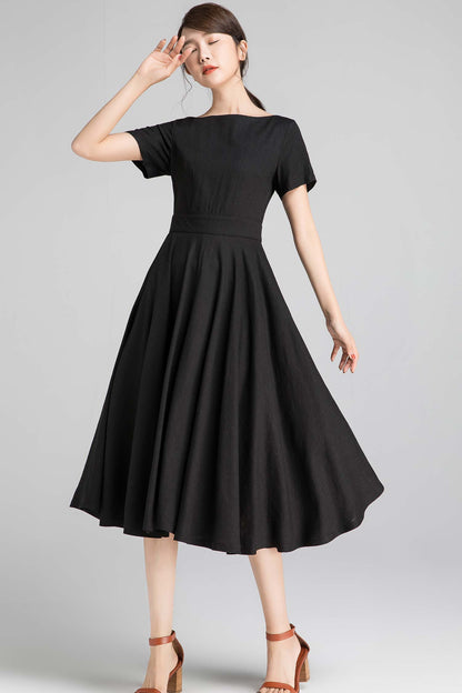 black midi dress with pockets Casual Everyday Black Midi Dress - All Dresses