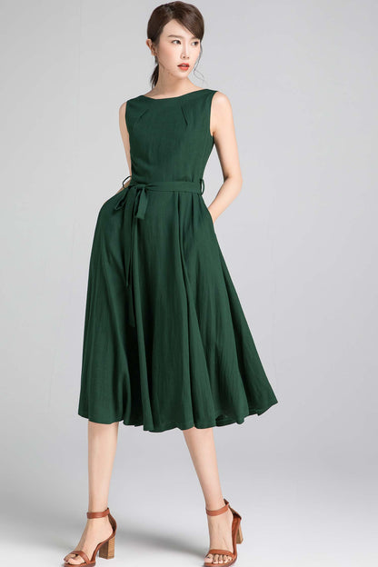 Xiaolizi handmade 50s sleeveless swing midi dress in Blue 2347#