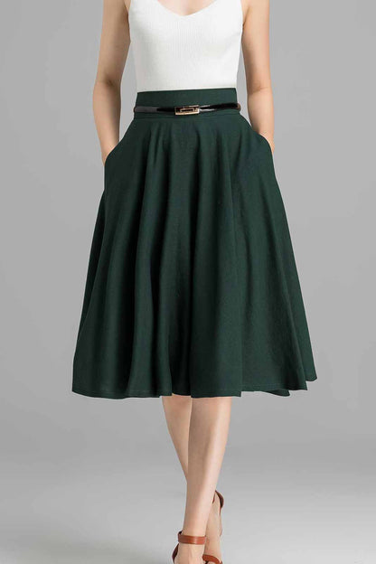 Handmade swomg A line skirt in Green 2369#