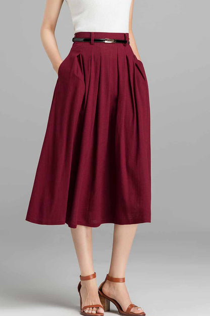 Pleated A line midi skirt for women 2370#