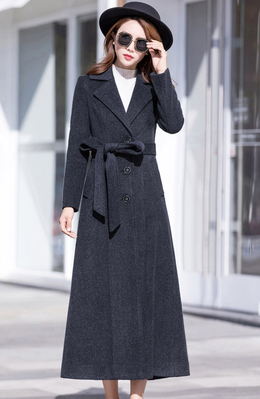 Elegant Black Wool Blend Coat – Button Front Maxi Winter Coat | Xiaolizi  2467