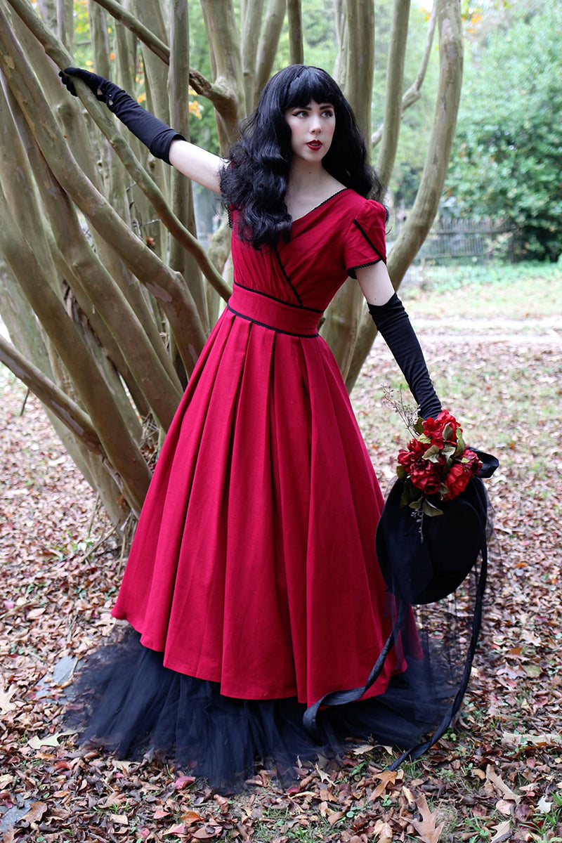 Women' s Red Linen Maxi Wedding Dress 2480#