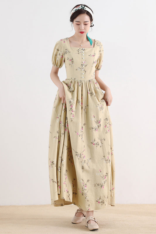 Floral Linen maxi prom dress 2515