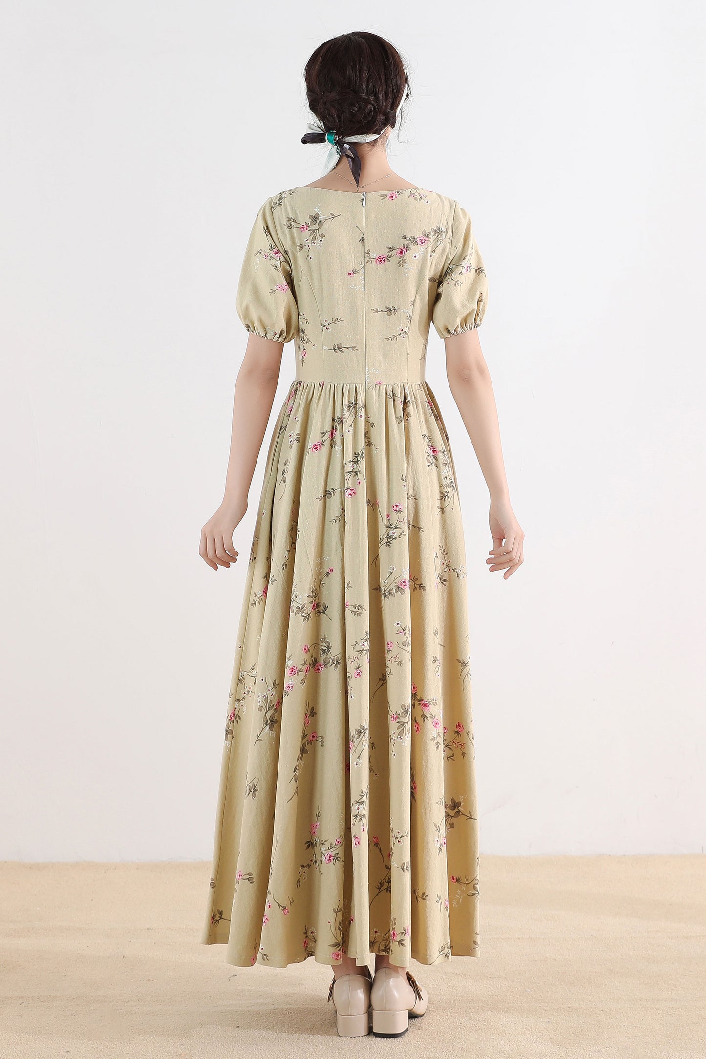 Floral Linen maxi prom dress 2515