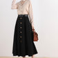 Button front A Line Black Wool Skirt 2516#